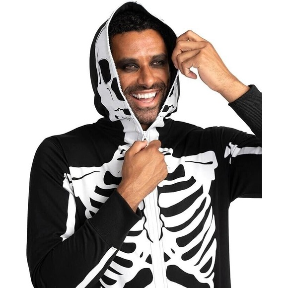 TIPSY ELVES ONE PIECE ZIP UP MASK SKELETON JUMPSUIT Unisex Size‎ XL HALOWEEN - Picture 3 of 8